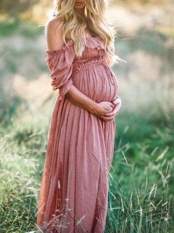 Off Shoulder Mutterschaft Kleid | Boho Stil Mutterschaft Kleid | Maxi Fotografie Kleid für Baby-Dusche