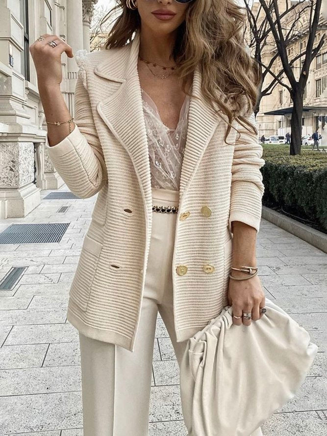 Damen Doppelreihiger Strickblazer – Schicker und Vielseitiger Langer Cardigan für Layering