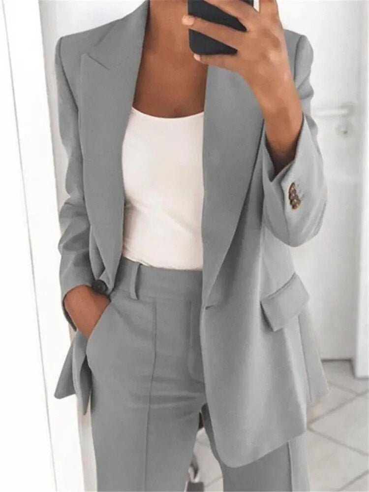 Damen Anzug Set mit Blazer – Elegantes Zweiteiler Outfit mit Blazer und Hose – Perfekt fürs Büro