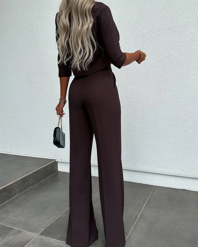 Eleganter Damen-Zweiteiler mit Schlaghose und Crop-Top – Leocadia