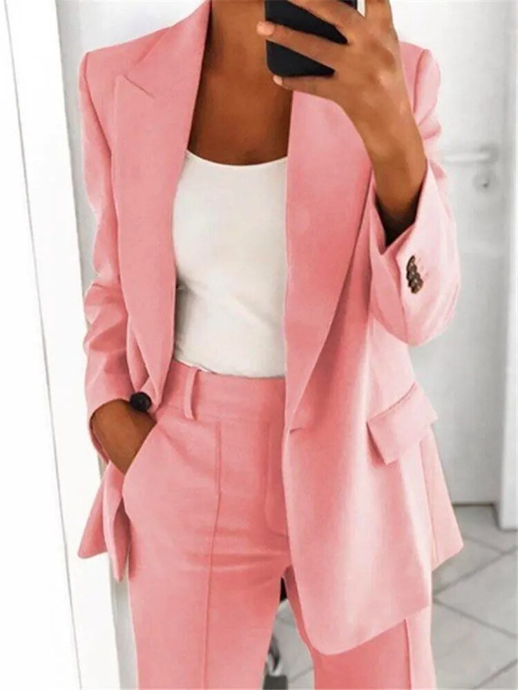 Damen Zweiteiliges Blazer-Set | Taillierter Anzugjacke und Hochtaillierte Hose