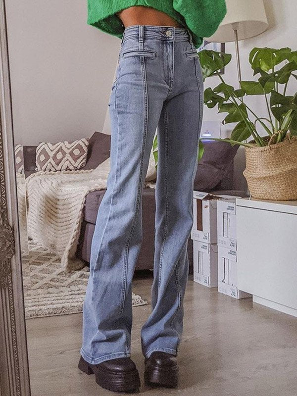 Trendige Damen Schlaghose mit Sternstickerei – Retro High-Waist Jeans
