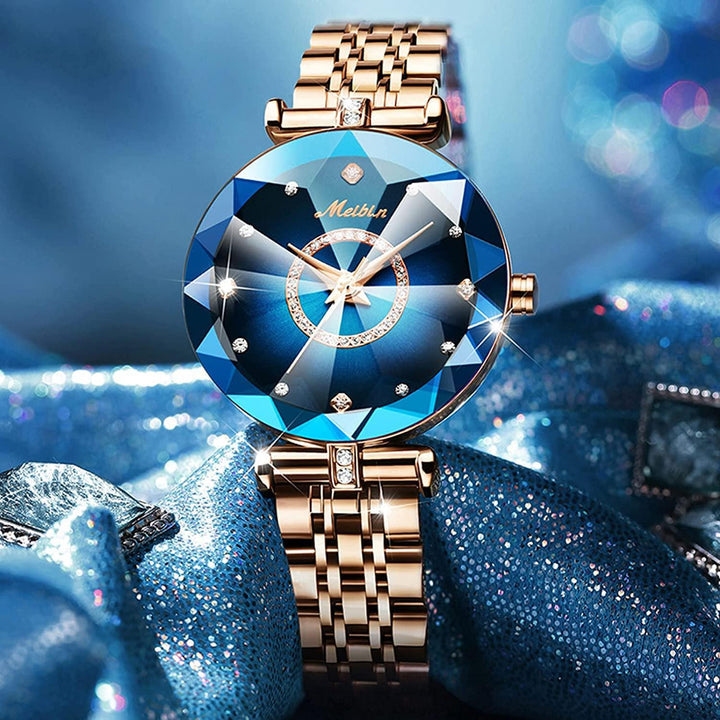 Elegante Damenarmbanduhr mit Kristallzifferblatt – Leontine