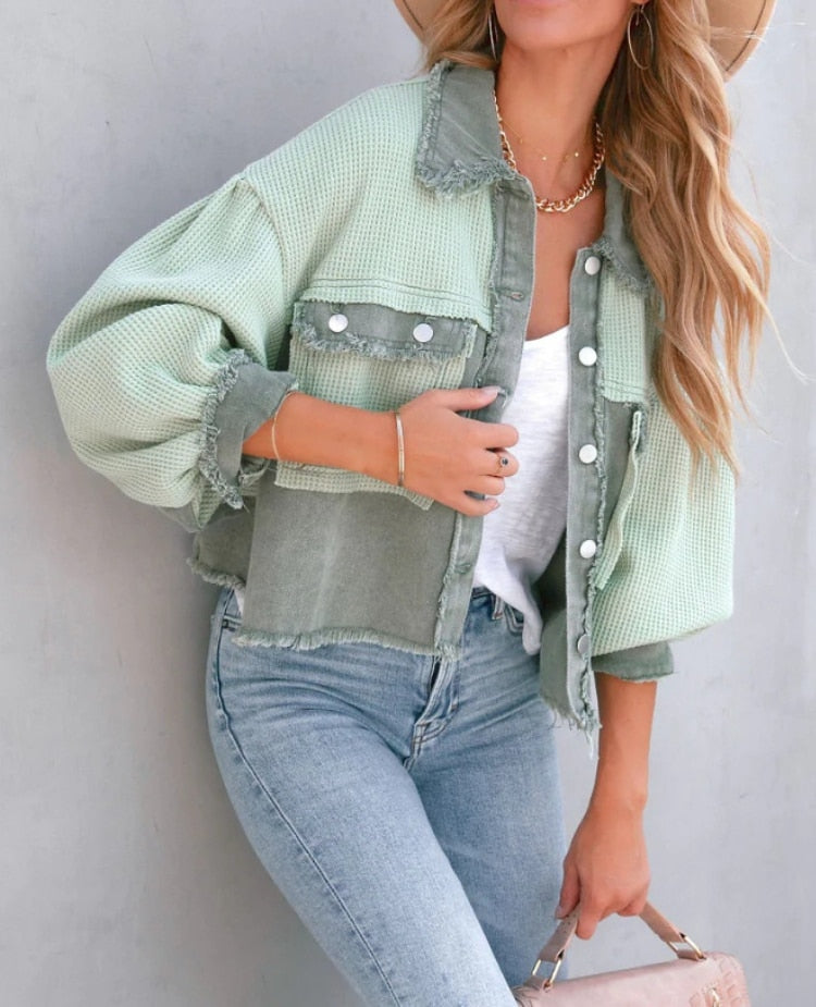 Zaza Jacket | Moderne Damenjacke mit Rippensamt in Pastellfarben
