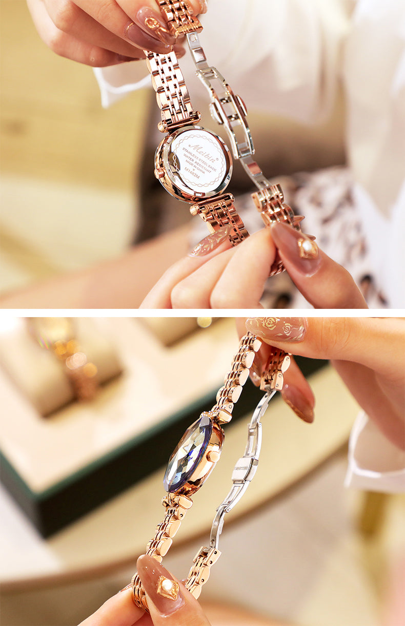 Elegante Damenarmbanduhr mit Kristallzifferblatt – Leontine