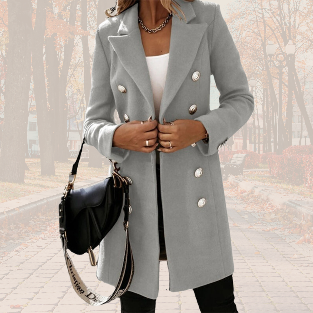 Luna Mantel | Eleganter und Bequemer langer Trenchcoat in Woll-optik mit Knöpfen