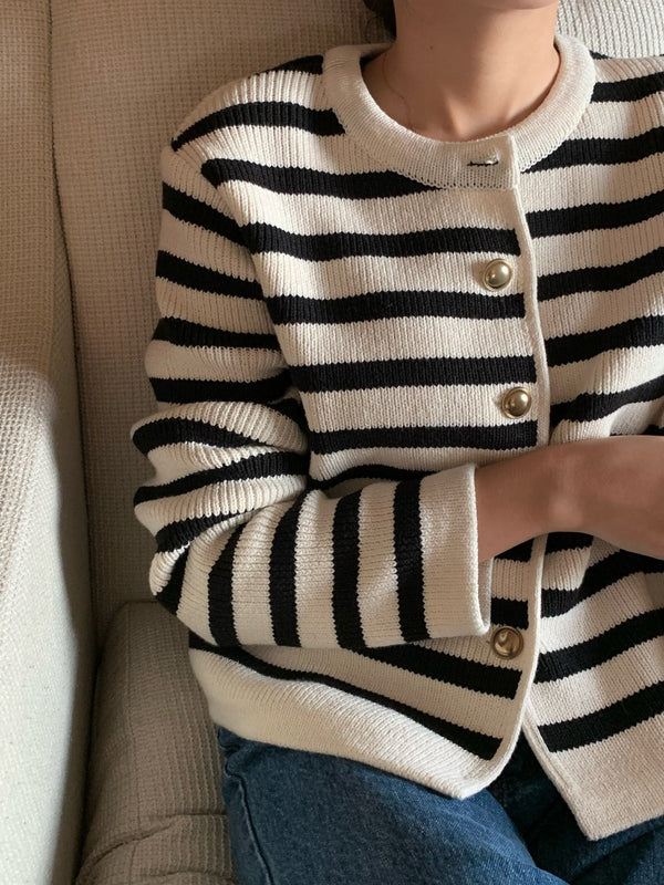 Petit Blue Cardigan | Gestreifte elegante Strickjacke mit langen Ärmeln