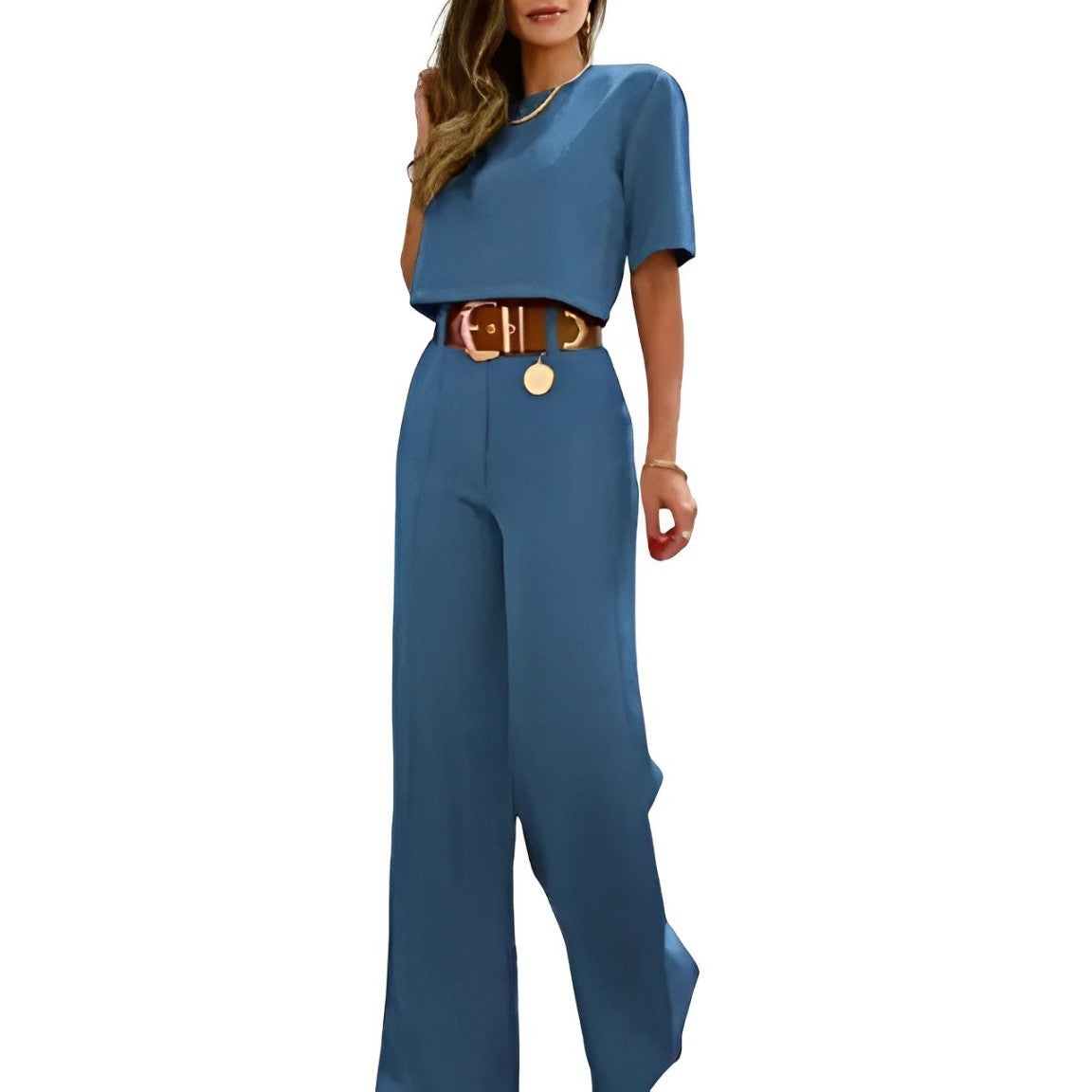 Lela - Crop-Top mit halben Ärmeln und Hose mit weitem Bein im Set