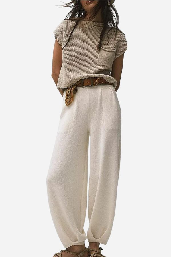 Elegante Damenhose mit hohem Bund und Gürtel-Detail - Lässige Weite Hosen für einen stilvollen Look