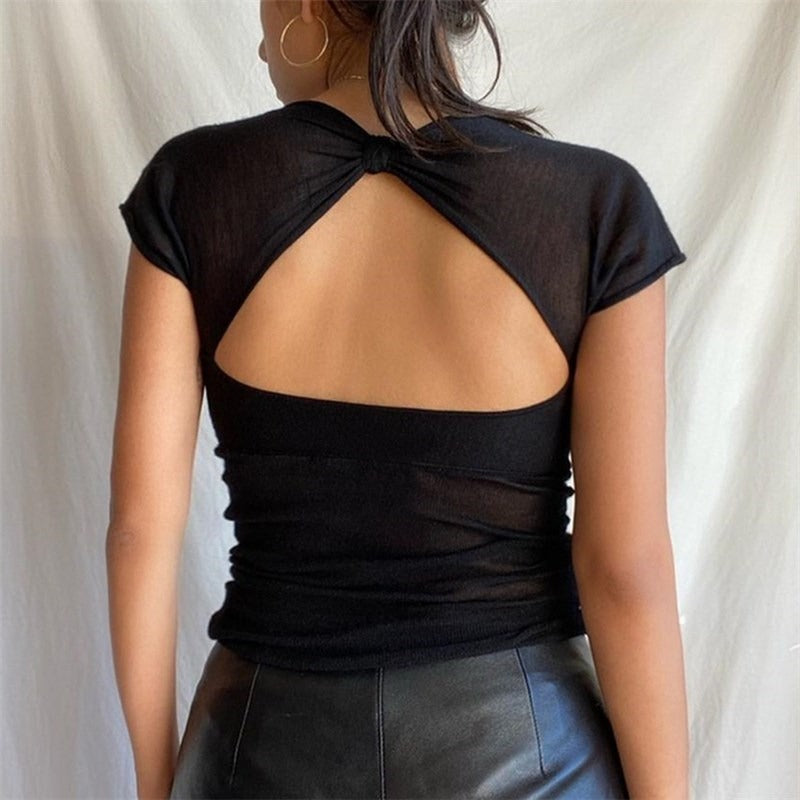 Wilda - Rückenfreies Mesh Crop-Top