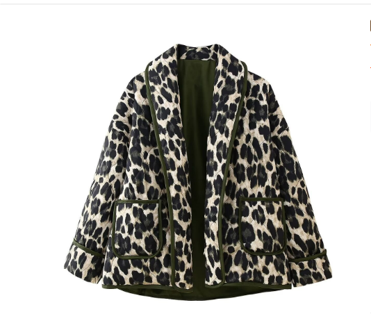 Lisarana | Damen Knopf Daunen Strickjacke | Leopard