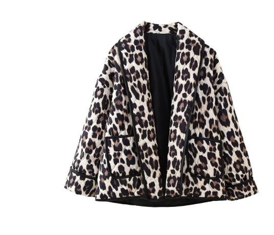 Lisarana | Damen Knopf Daunen Strickjacke | Leopard