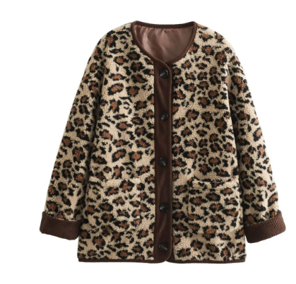 Lisarana | Damen Knopf Daunen Strickjacke | Leopard