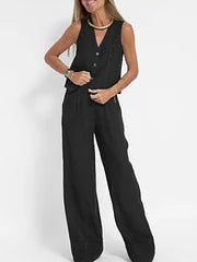 Damen Leinen Zweiteiler | Ärmellose Weste und Weite Hose