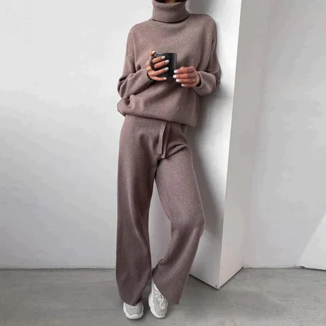 Damen Rollkragen Strick-Loungewear Set | Bequemes Winter Lounge Outfit