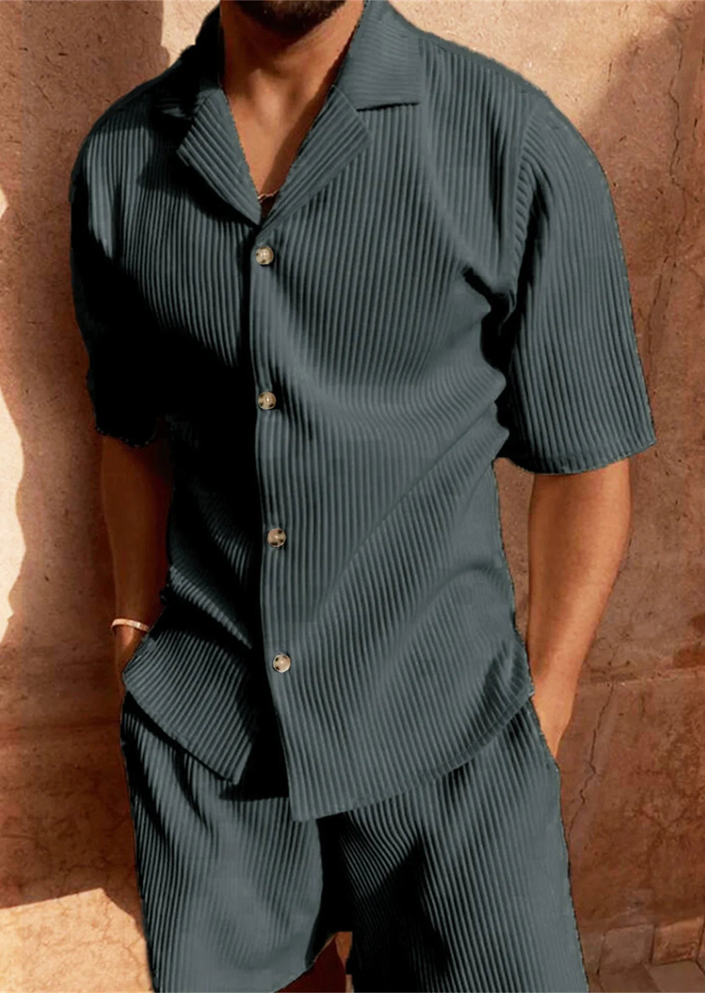 Bertil- Kurzarmhemd und Shorts aus Stretch-Material