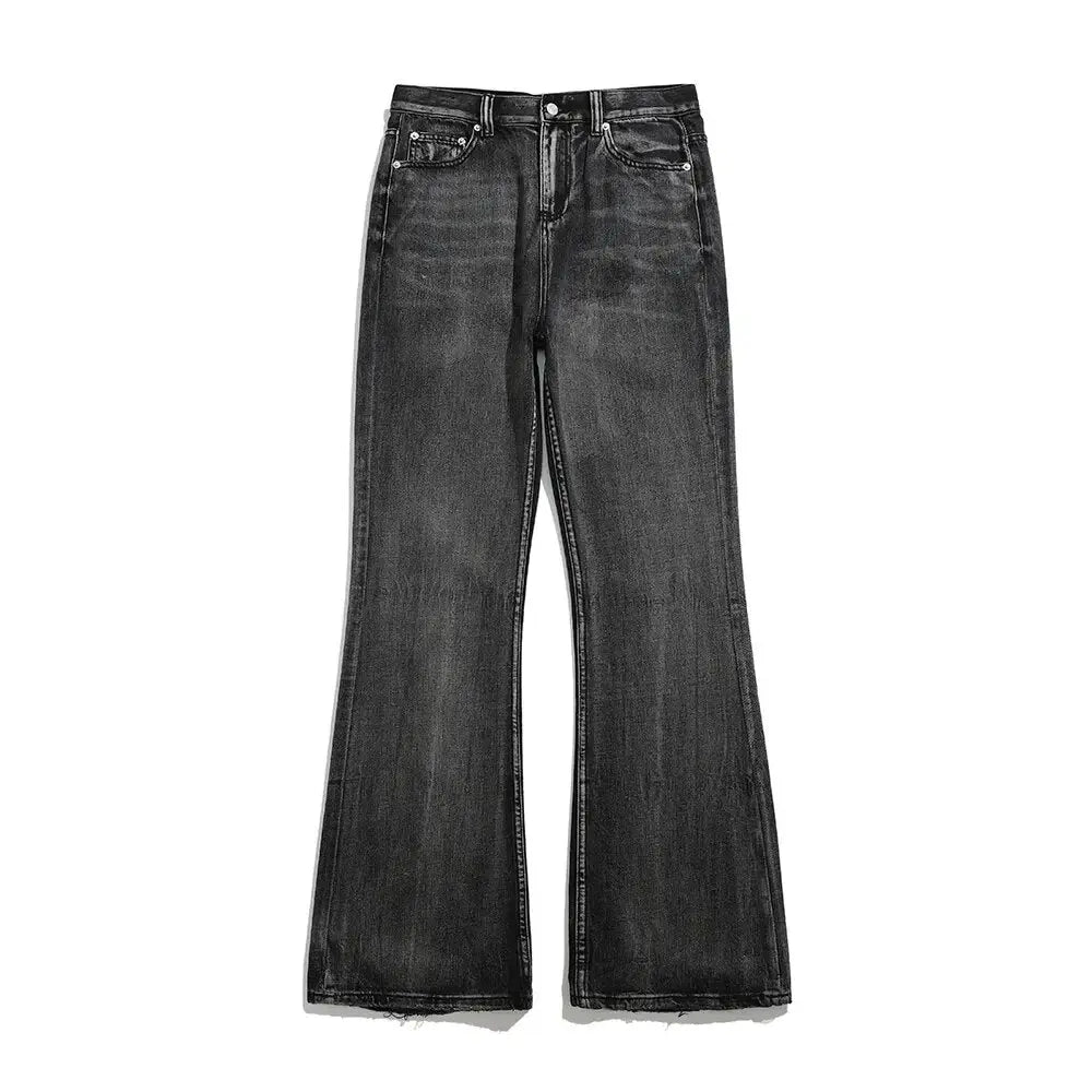 Y2K Schwarz Gewaschene Schlagjeans | Hochtaillierte Vintage Weite Denim-Hose