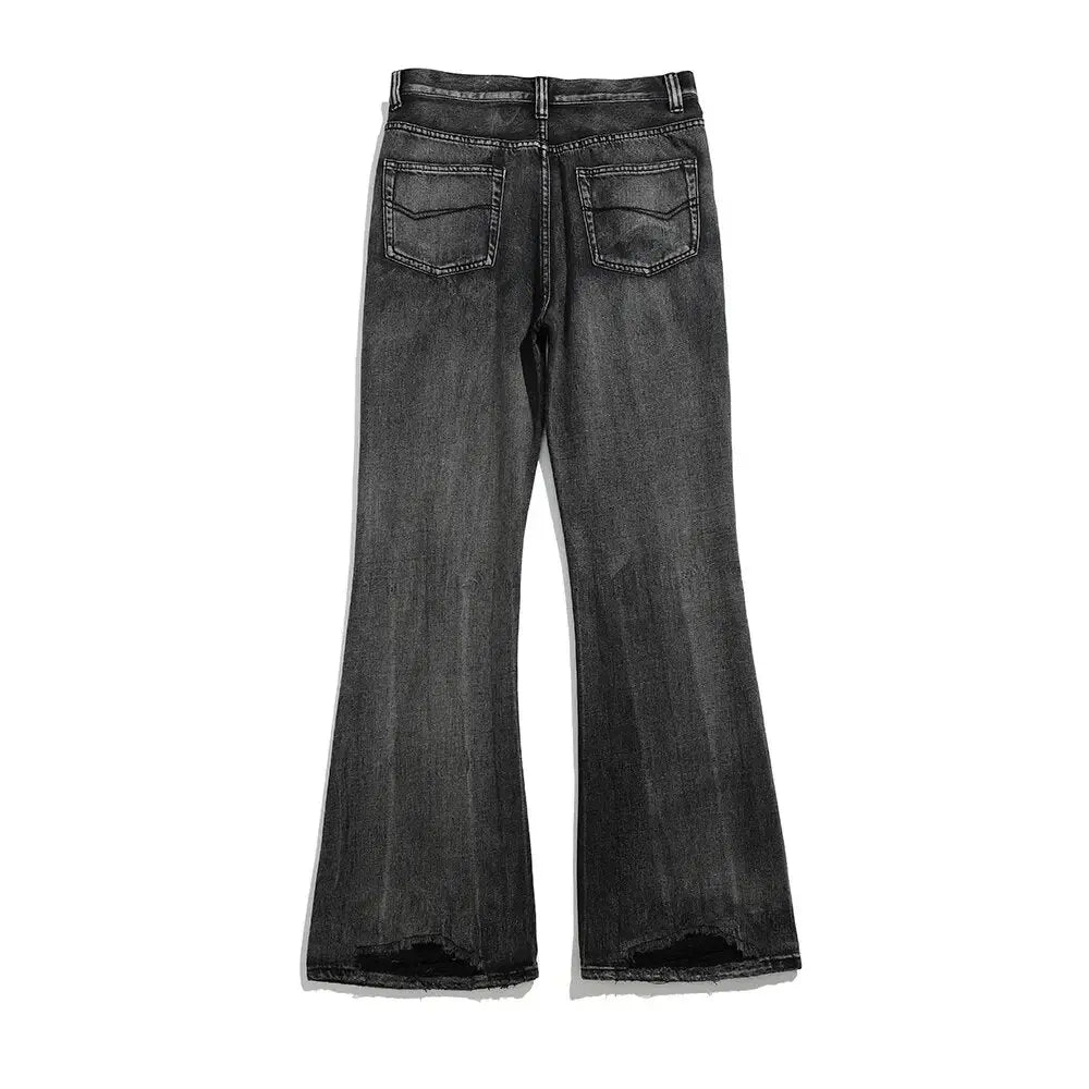 Y2K Schwarz Gewaschene Schlagjeans | Hochtaillierte Vintage Weite Denim-Hose