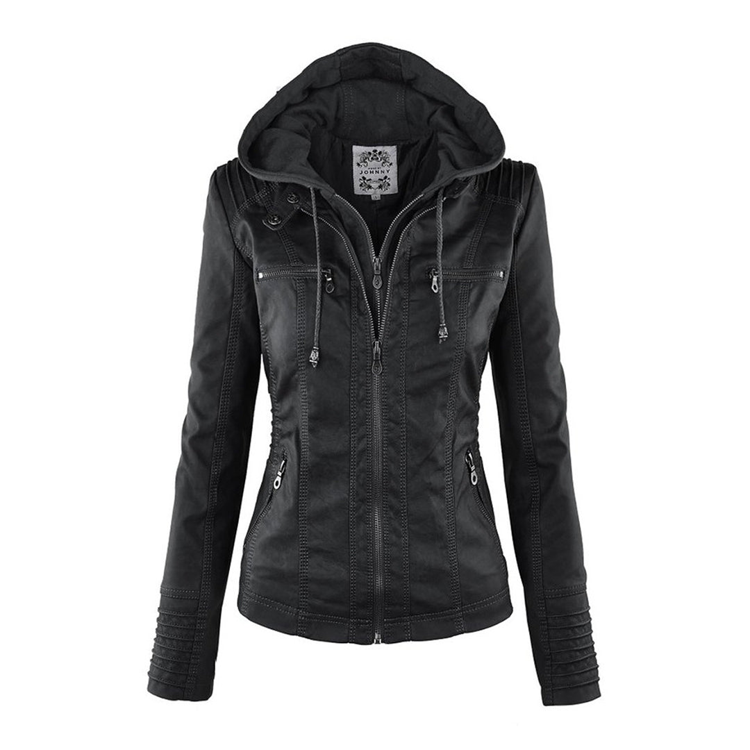 Kylie Jacke | Premium Faux-Leder-Bikerjacke mit Abnehmbarer Kapuze