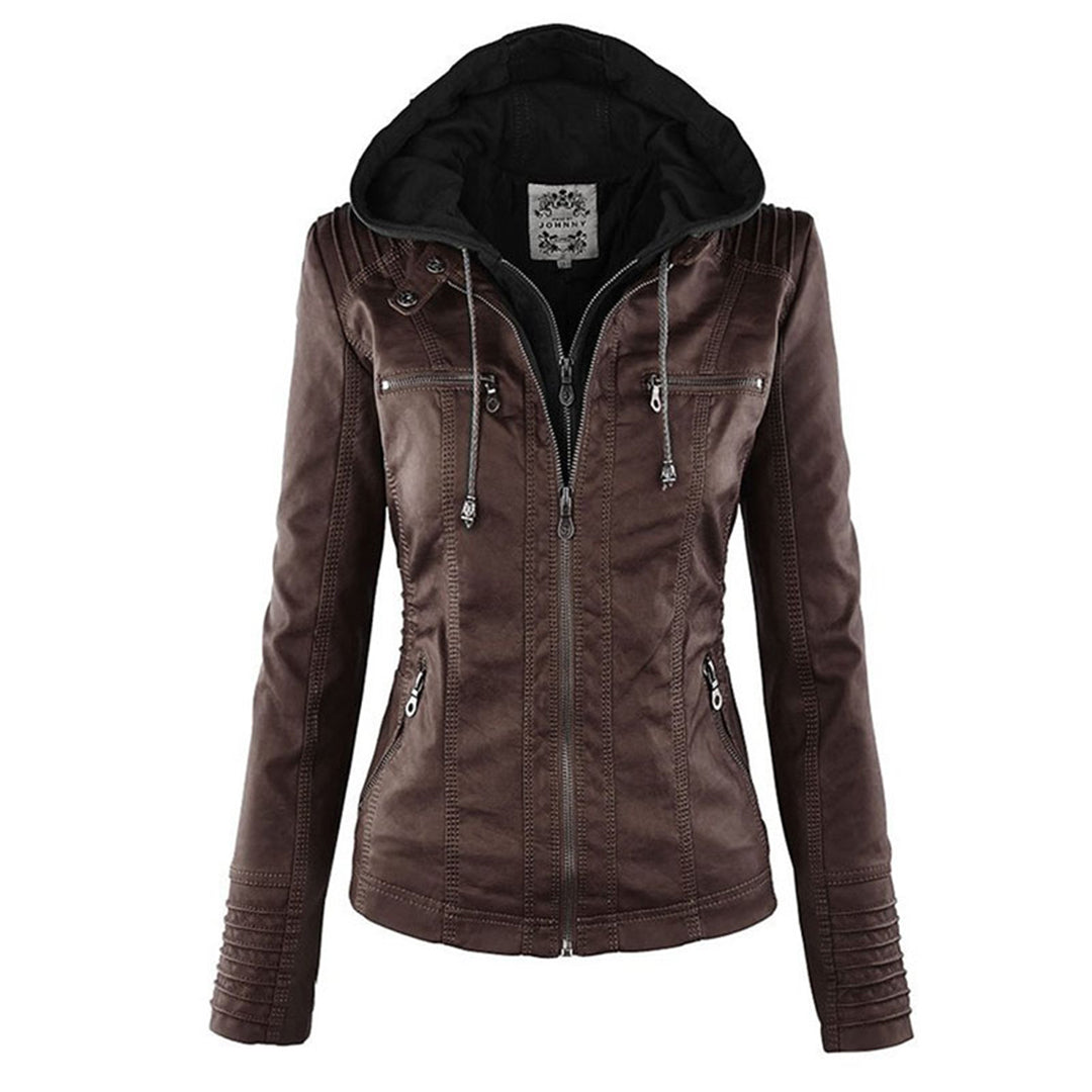 Kylie Jacke | Premium Faux-Leder-Bikerjacke mit Abnehmbarer Kapuze