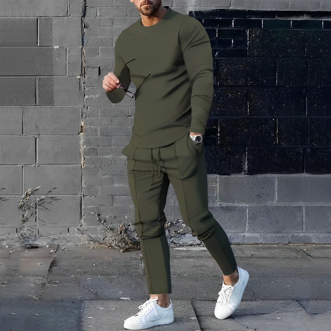 Herren 2-Teiliges Athleisure Set | Langarm Rundhals Oberteil & Jogginghose mit Kordelzug