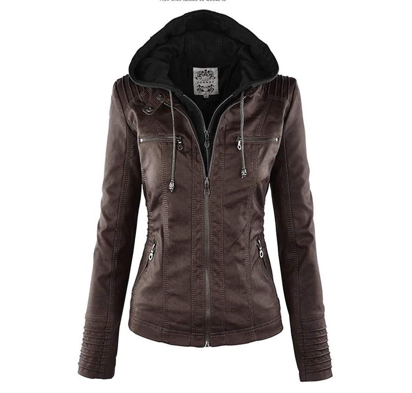 Undine - Stylische Lederjacke Damen mit Kapuze