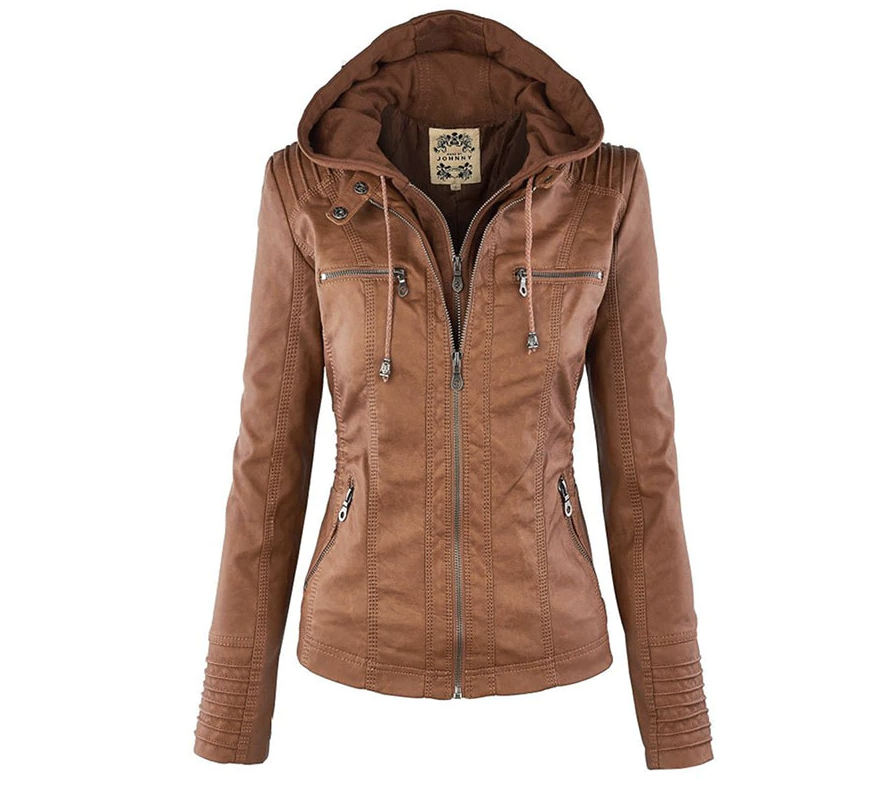 Undine - Stylische Lederjacke Damen mit Kapuze