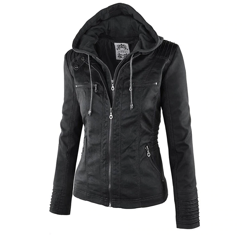 Undine - Stylische Lederjacke Damen mit Kapuze