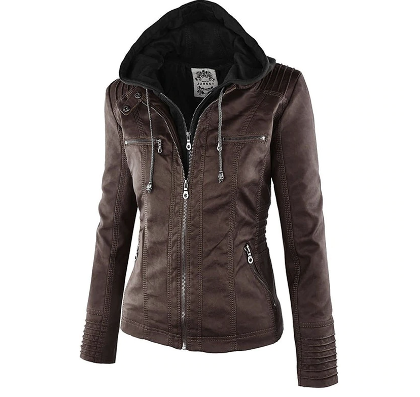 Undine - Stylische Lederjacke Damen mit Kapuze