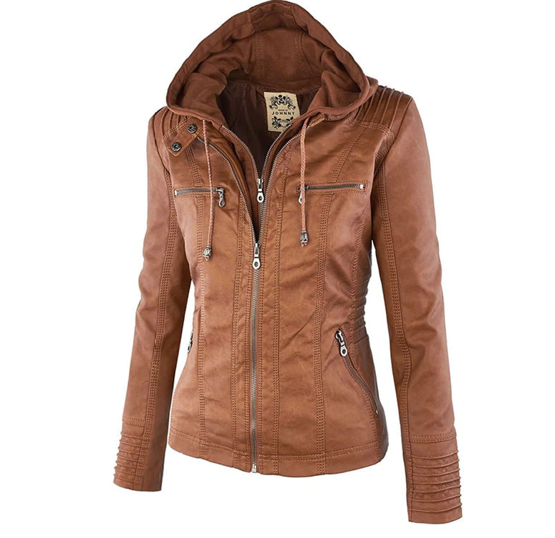 Undine - Stylische Lederjacke Damen mit Kapuze