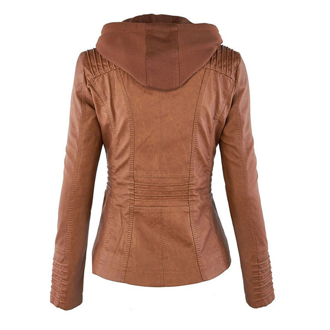 Kylie Jacke | Premium Faux-Leder-Bikerjacke mit Abnehmbarer Kapuze