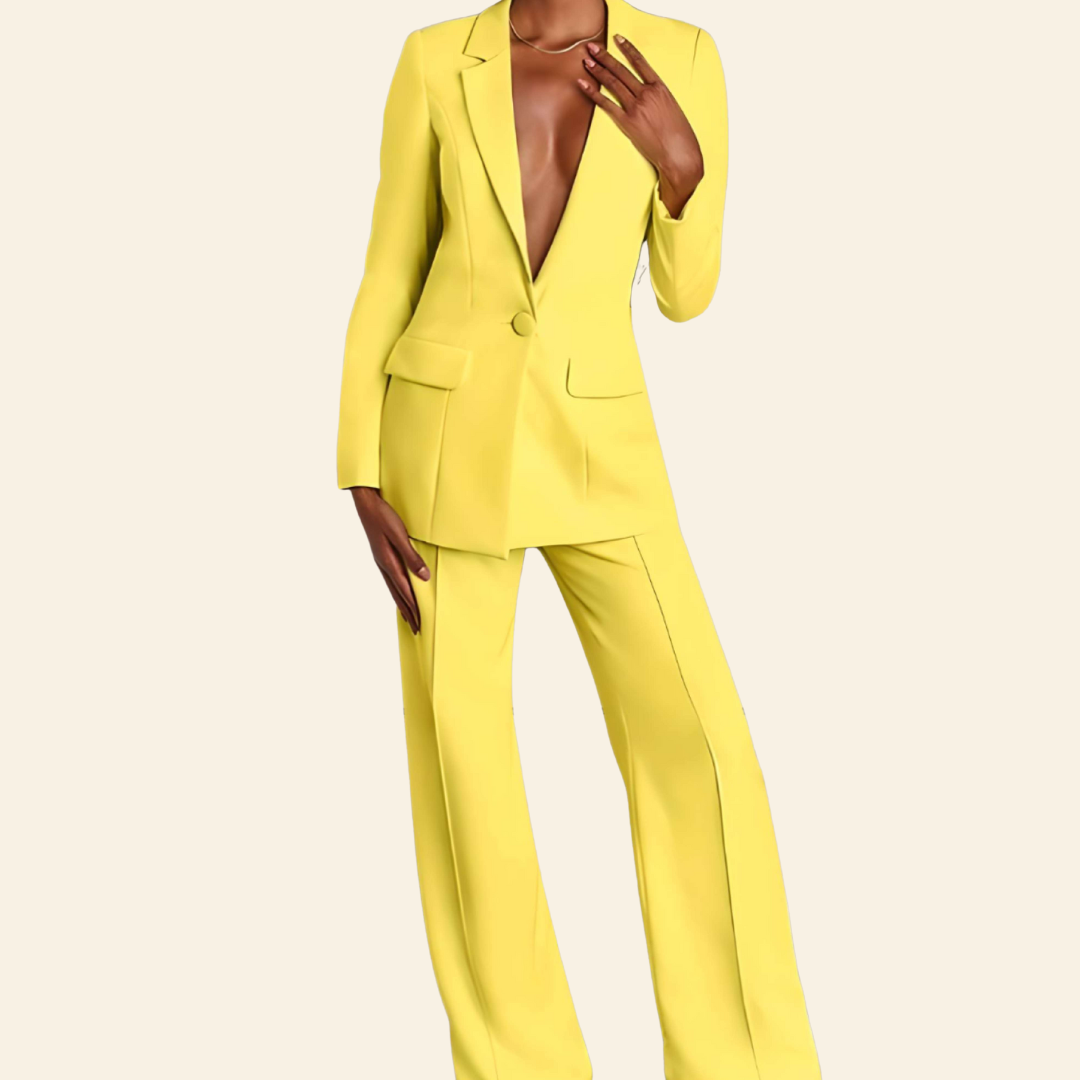 Damen Hosenanzug Set | Langer Blazer und Weite Hose