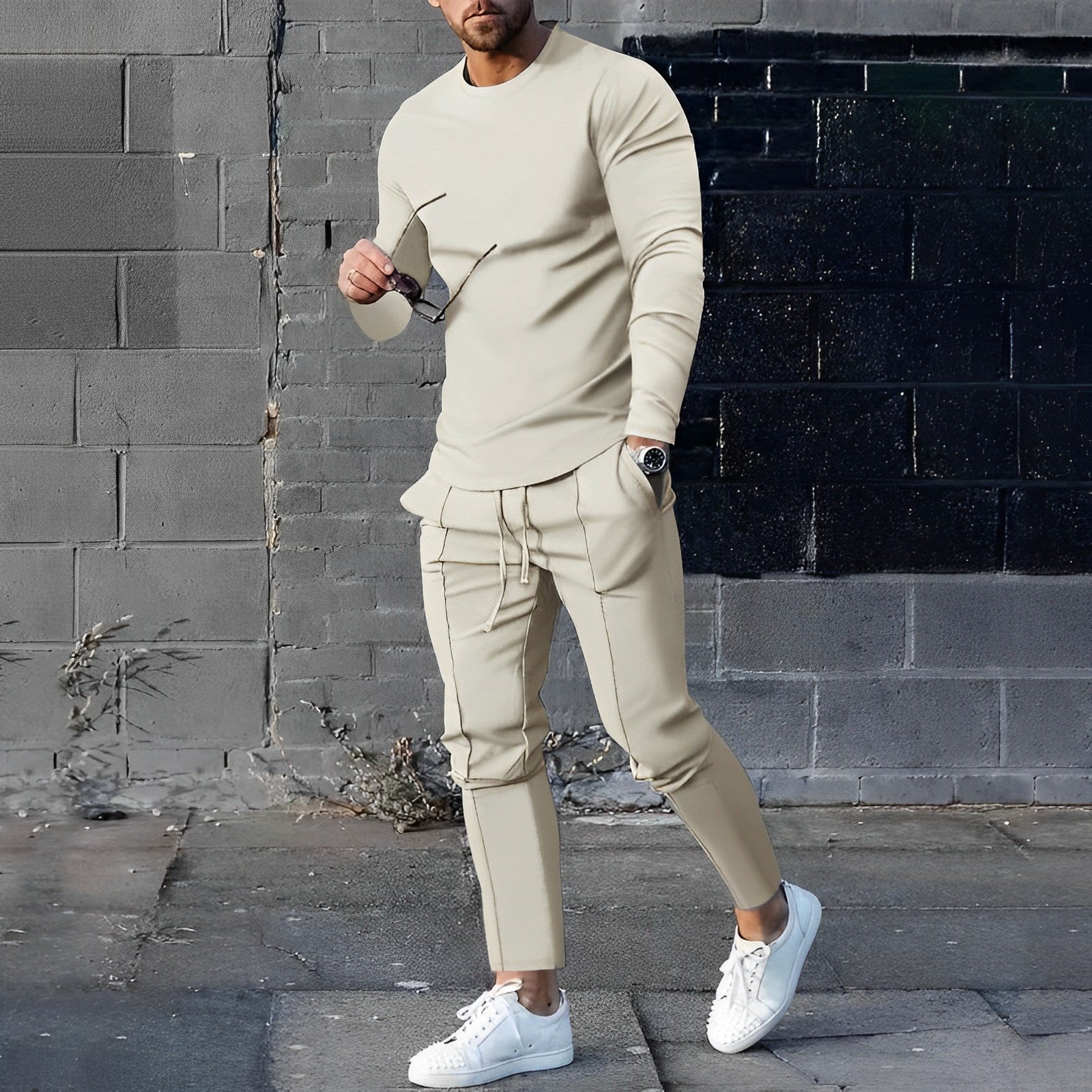 Herren 2-Teiliges Athleisure Set | Langarm Rundhals Oberteil & Jogginghose mit Kordelzug