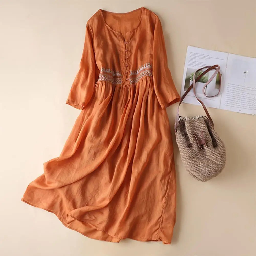 Wiktoria | Ethnischer Stil Bestickter Midi Damen Kleid