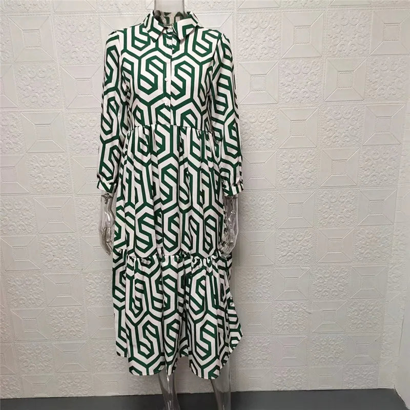 Ottilia | Langärmeliges Kleid mit geometrischem Muster