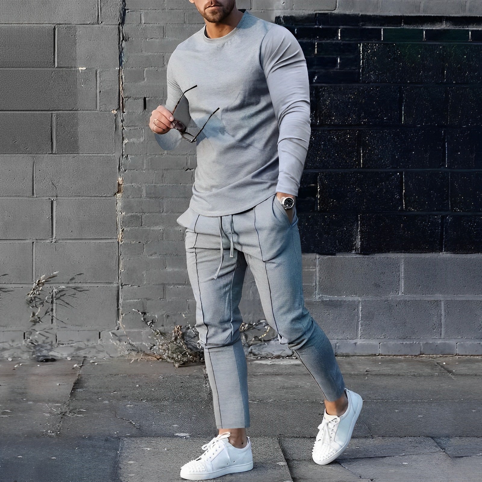 Herren 2-Teiliges Athleisure Set | Langarm Rundhals Oberteil & Jogginghose mit Kordelzug