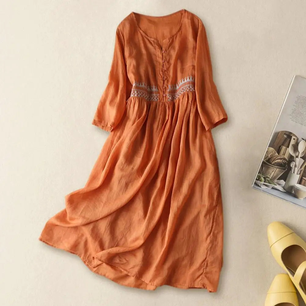 Wiktoria | Ethnischer Stil Bestickter Midi Damen Kleid