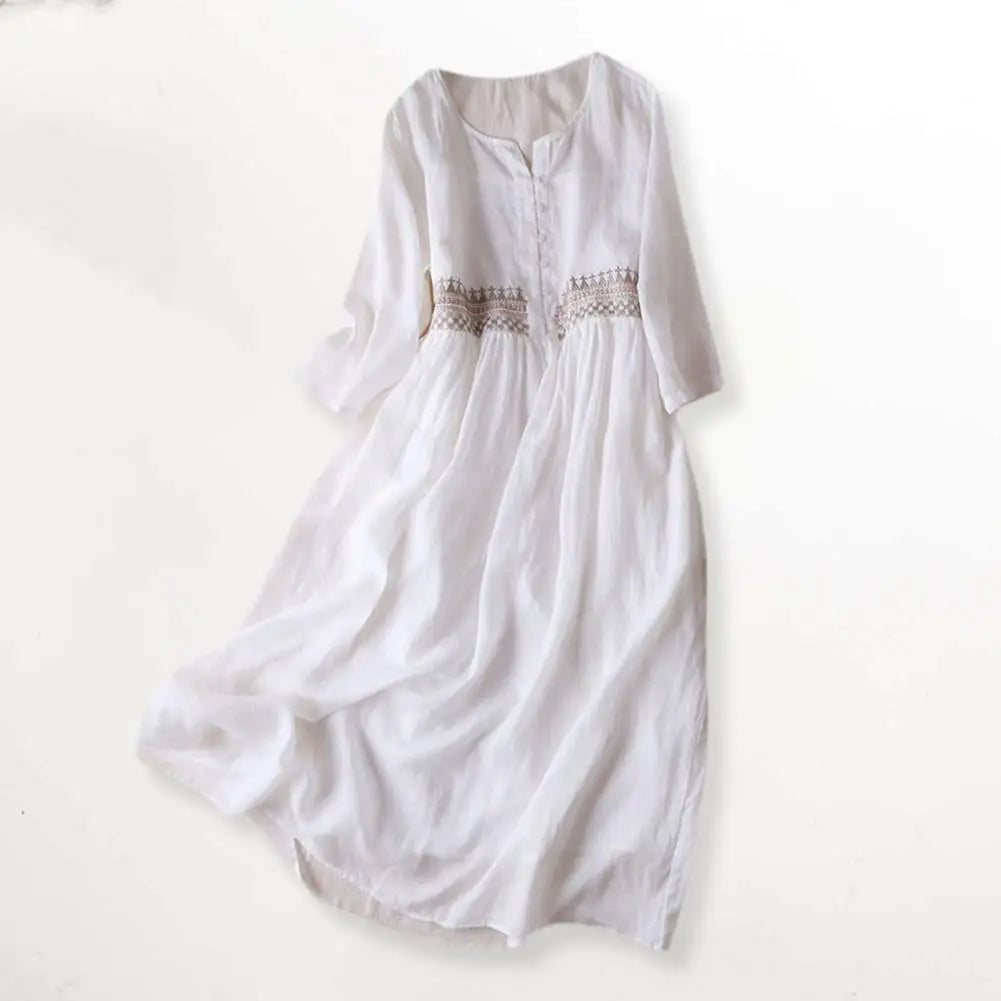 Wiktoria | Ethnischer Stil Bestickter Midi Damen Kleid