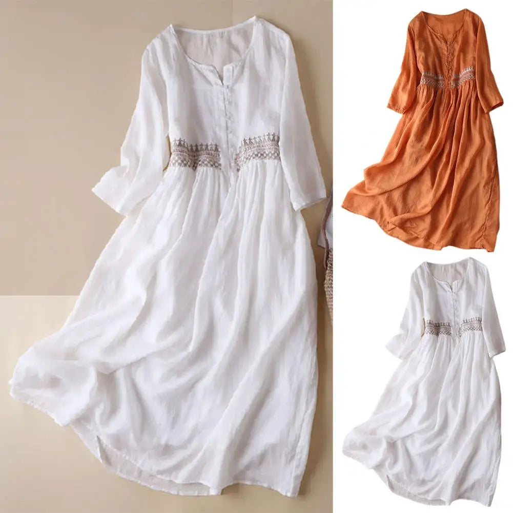 Wiktoria | Ethnischer Stil Bestickter Midi Damen Kleid