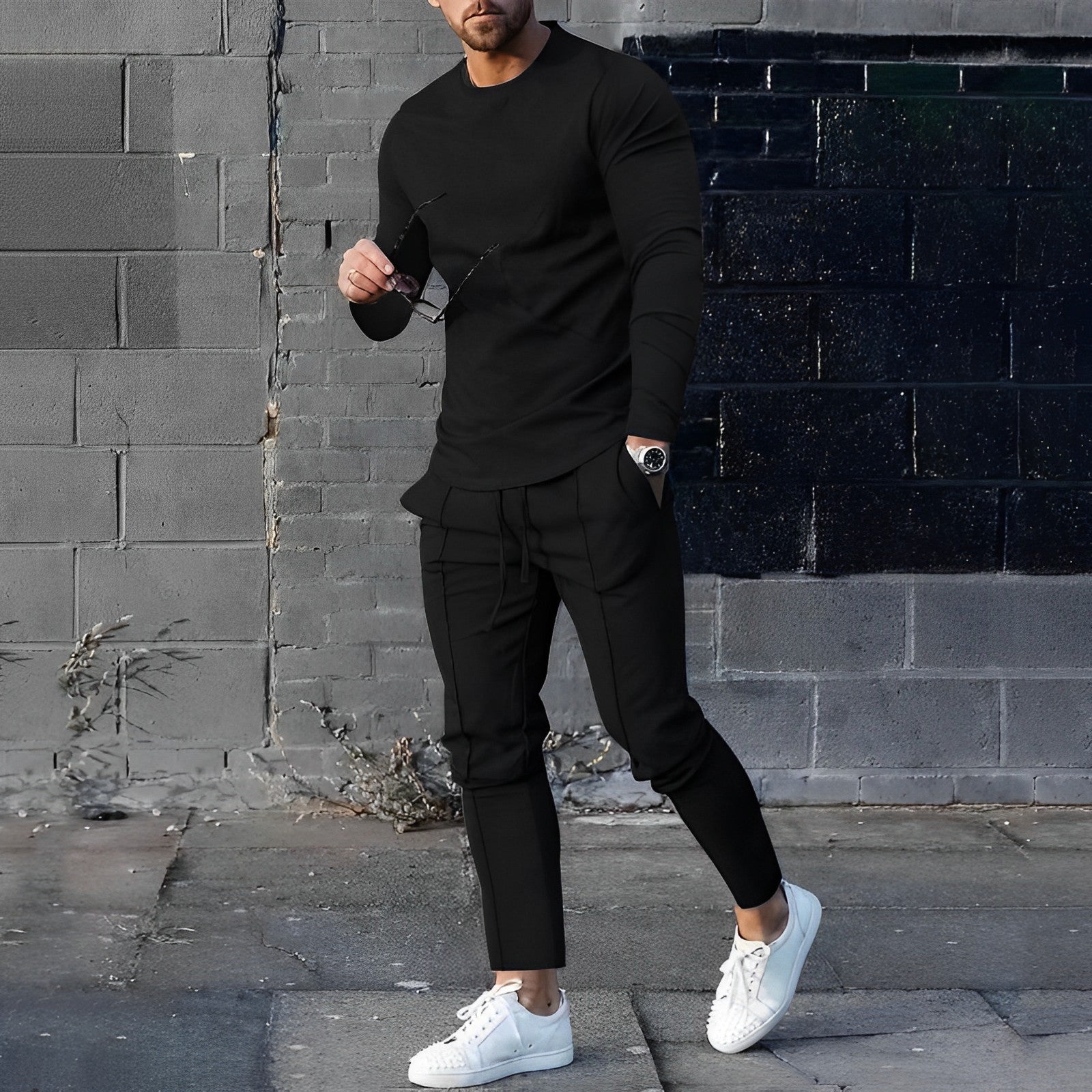 Herren 2-Teiliges Athleisure Set | Langarm Rundhals Oberteil & Jogginghose mit Kordelzug