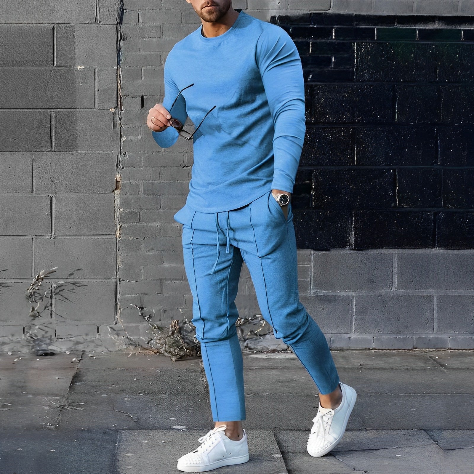 Herren 2-Teiliges Athleisure Set | Langarm Rundhals Oberteil & Jogginghose mit Kordelzug