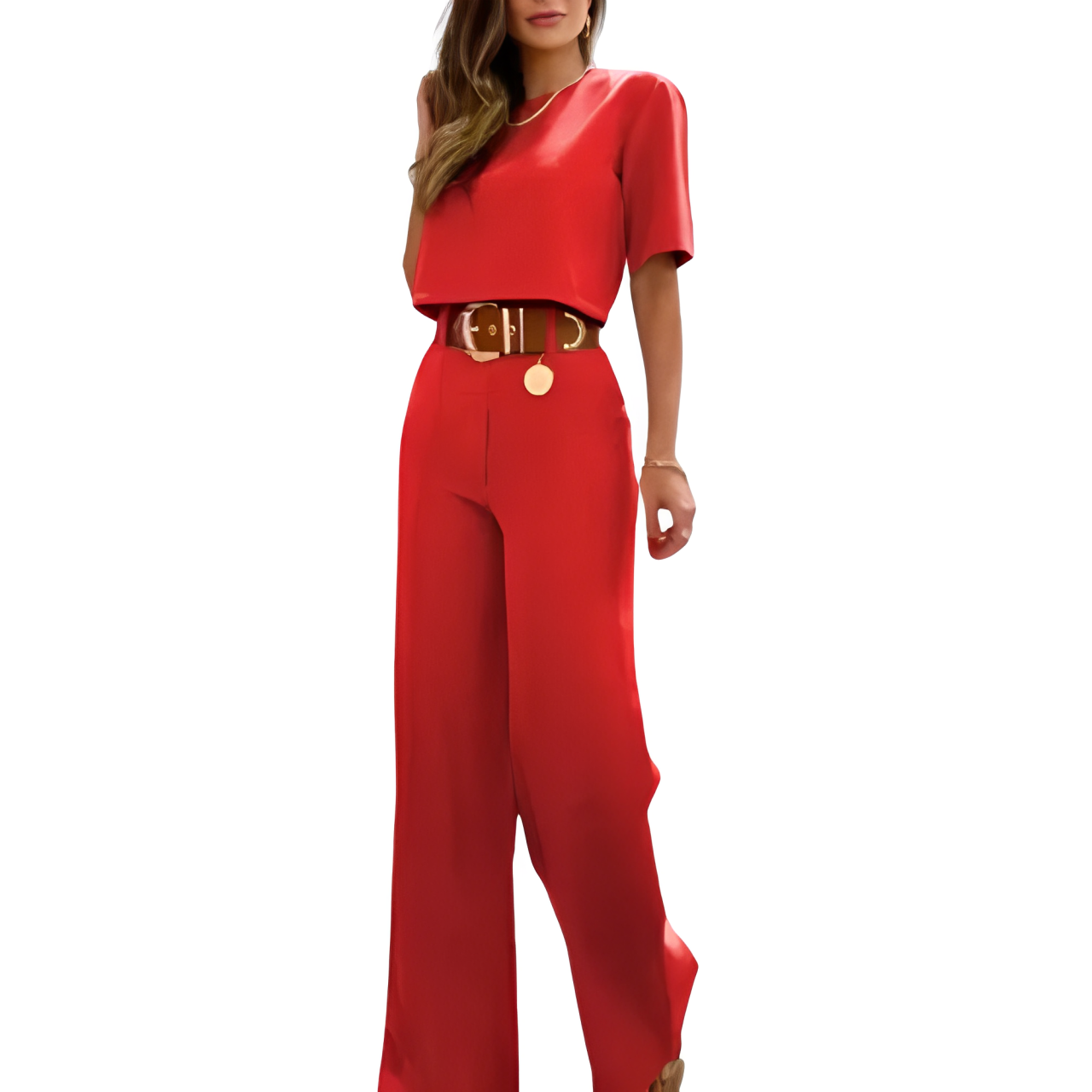 Lela - Crop-Top mit halben Ärmeln und Hose mit weitem Bein im Set