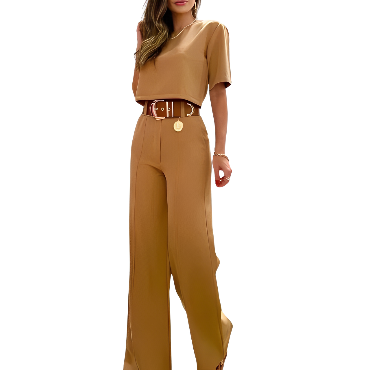 Lela - Crop-Top mit halben Ärmeln und Hose mit weitem Bein im Set