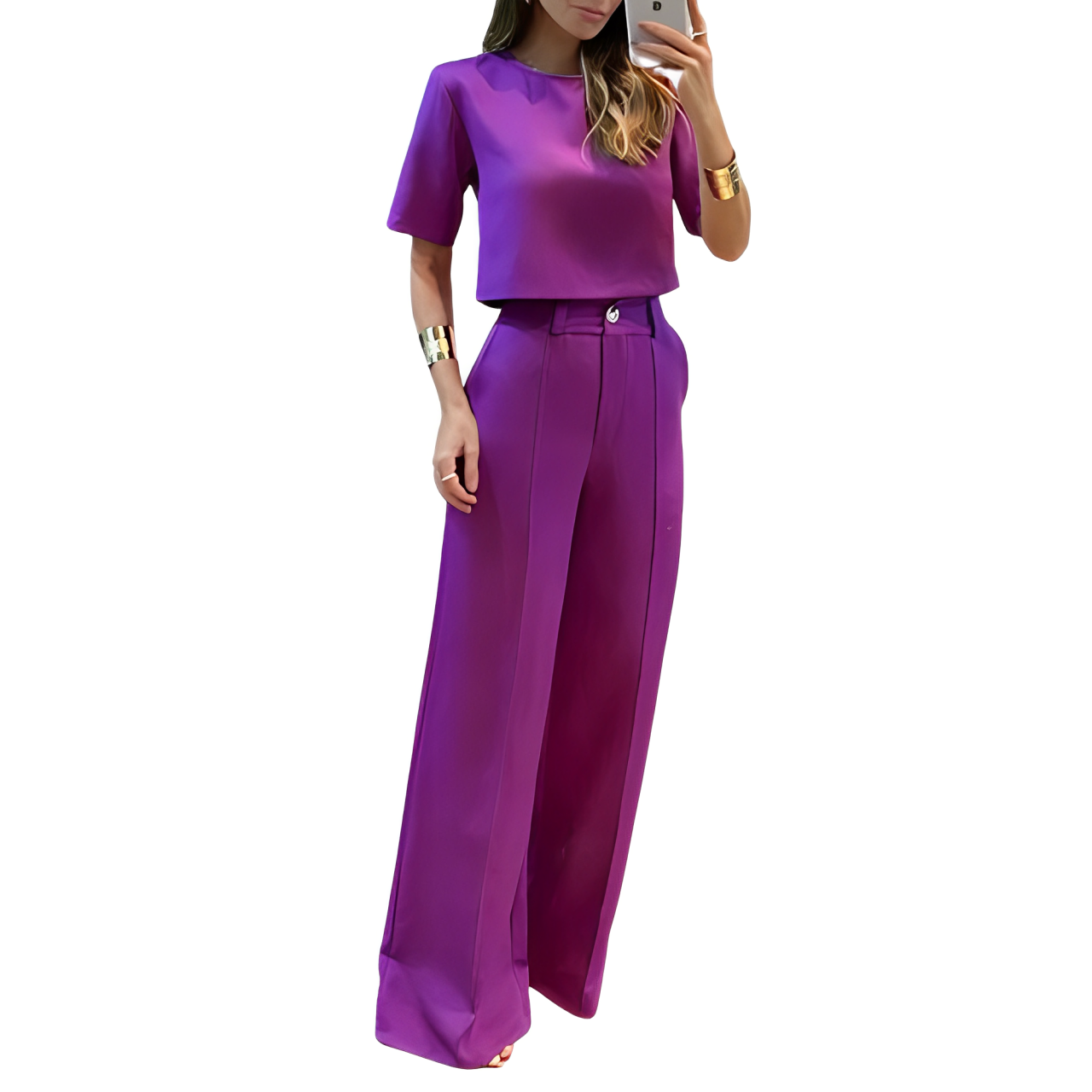Lela - Crop-Top mit halben Ärmeln und Hose mit weitem Bein im Set