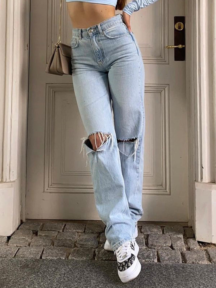 Radka - Trendige Baggy Jeans mit hohem Bund | Blau