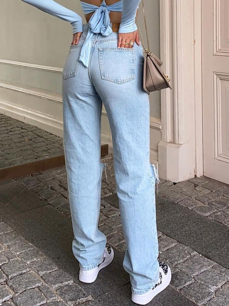 Radka - Trendige Baggy Jeans mit hohem Bund | Blau