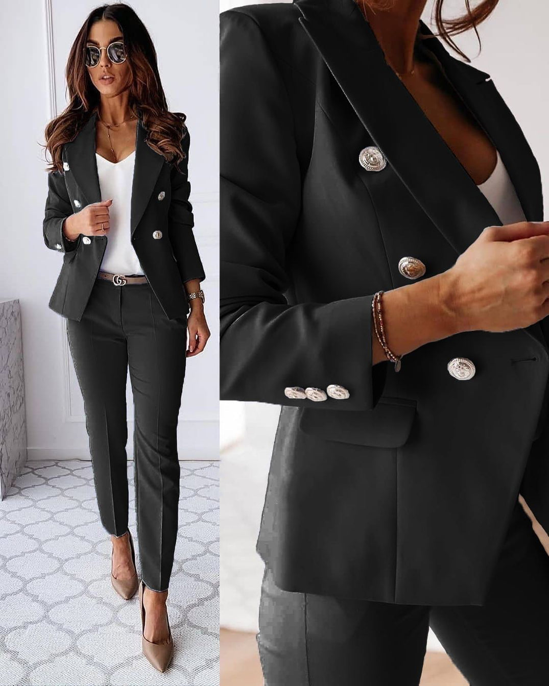 Damen Zweireihiger Blazer Anzug Set | Elegante Business- und Büro-Outfits für Damen