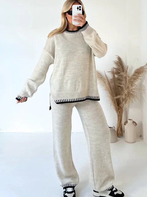Damen Zweiteiliges Lounge-Set mit Weitbein-Hose – Bequem & Stilvoll für Freizeit und Zuhause