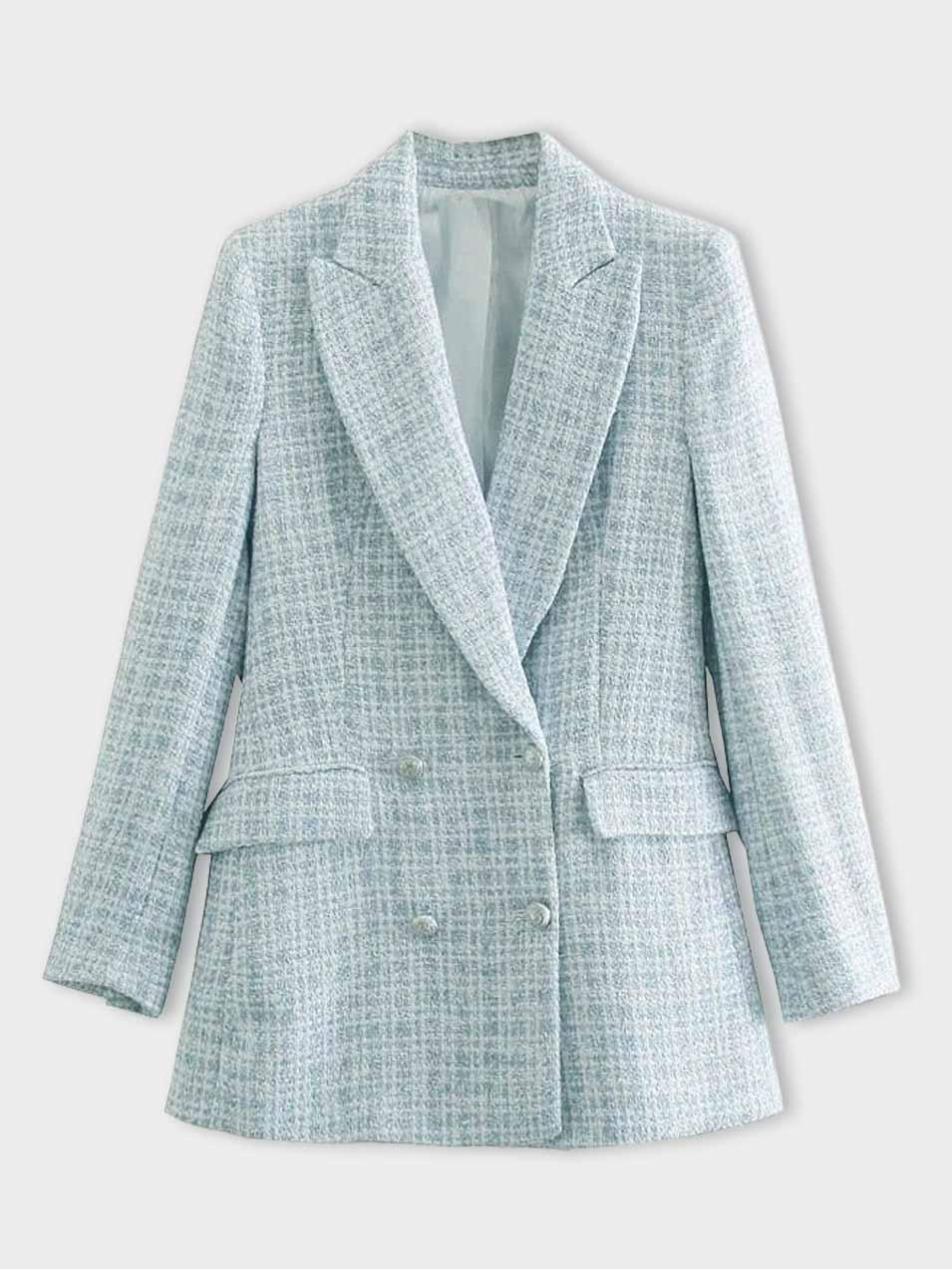 Tweedy Blazer | Modischer taillierter Damenblazer in Hellblau