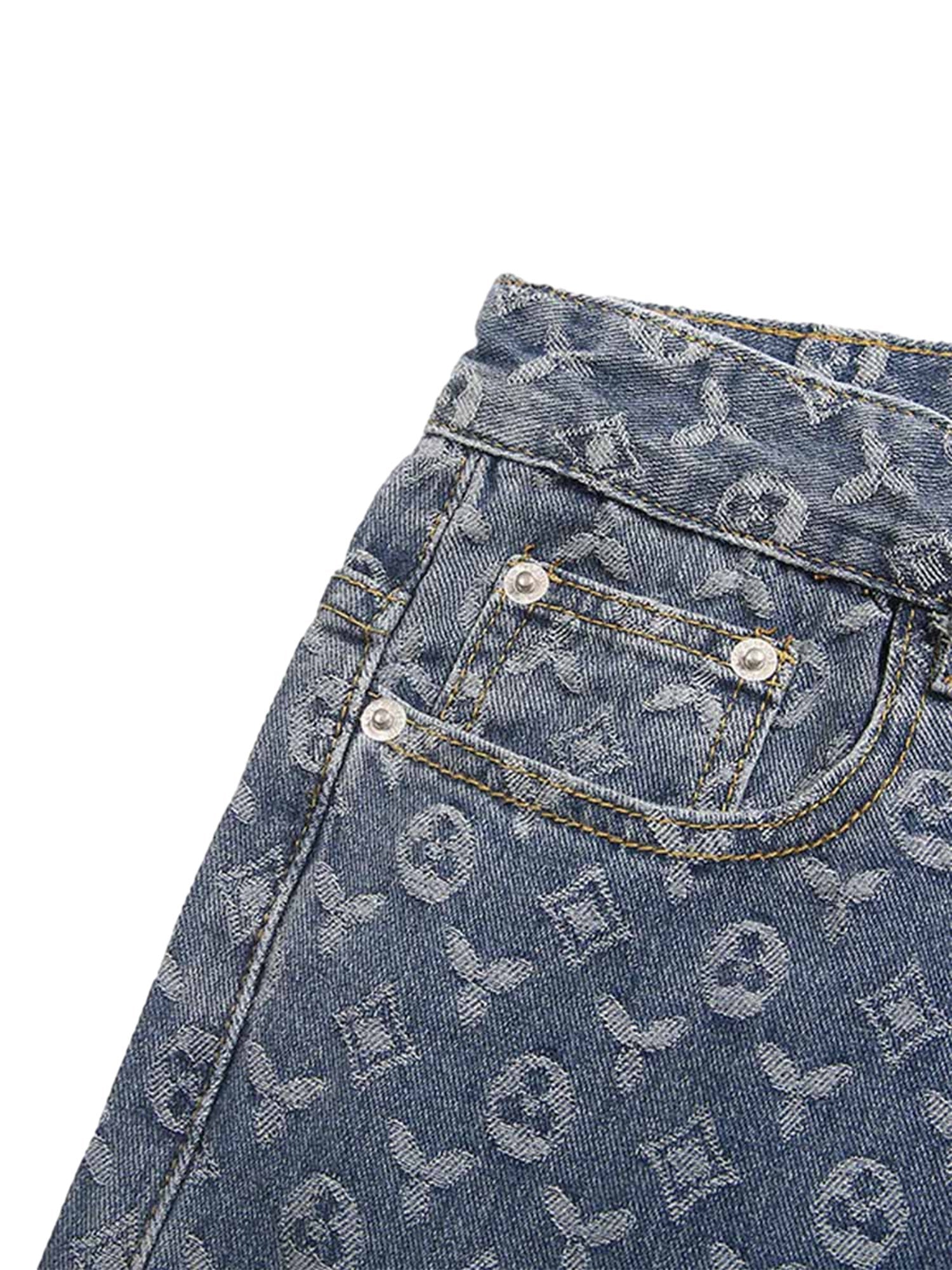 Y2K Retro-Monogramm-Jeans für Damen und Herren - weites Bein im Vintage-Stil